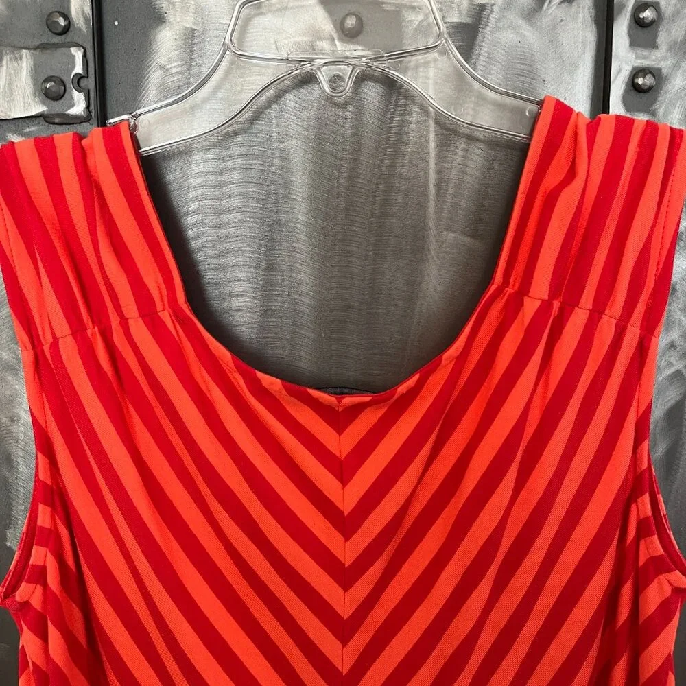 NWOT Lands' End Coral Bliss Chevron Stripe V-Neck Shirred Shoulder Dress - Picture 11 of 13